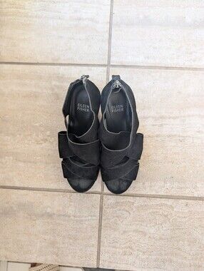 EUC Eileen Fisher Draw Draped Suede Platform Wedge (6.5)
